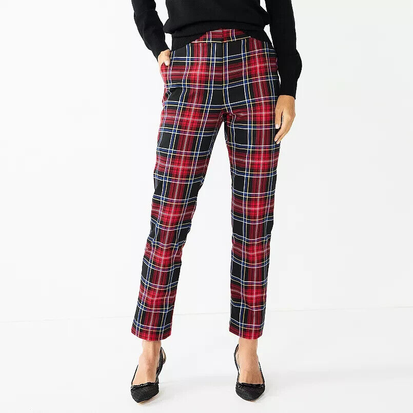 Women's DRAPER JAMES RSVP™ Plaid Straight-Leg Pants, Black Red, XXL