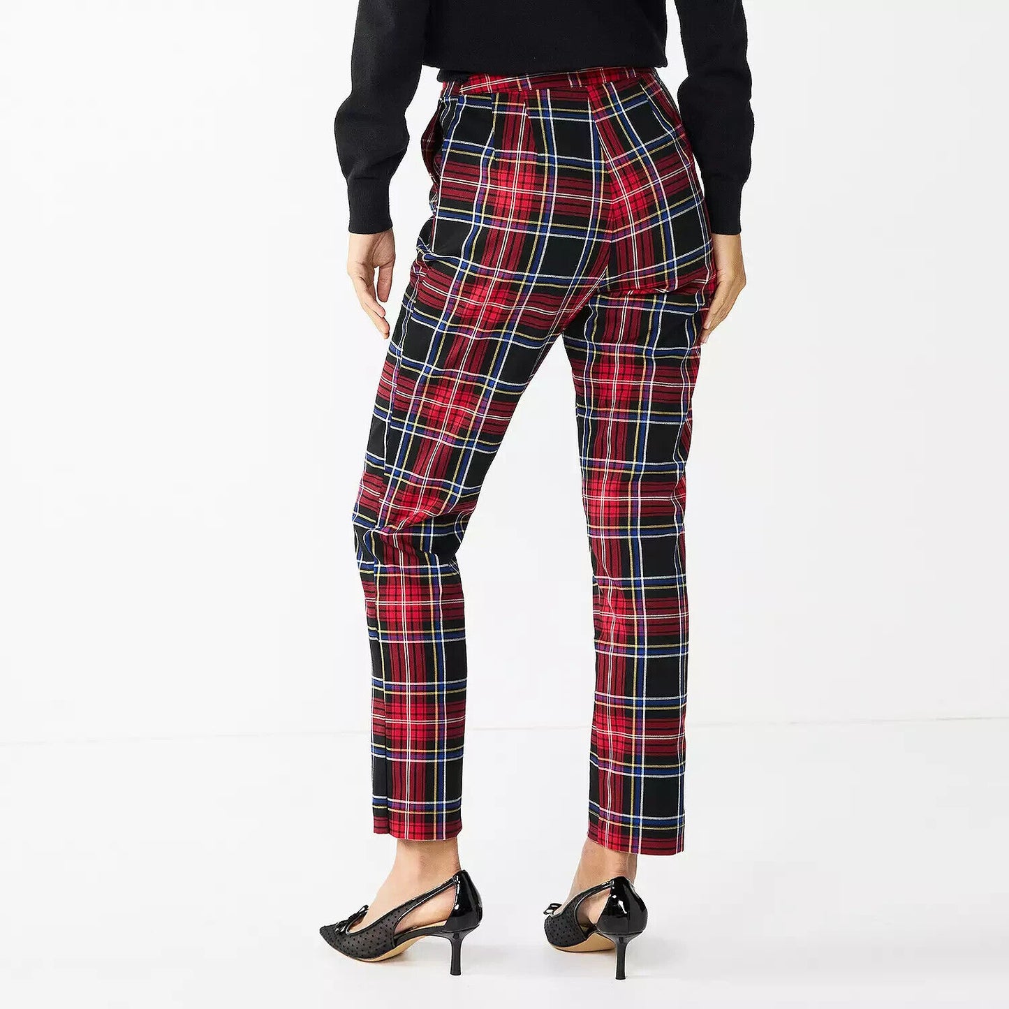 Women's DRAPER JAMES RSVP™ Plaid Straight-Leg Pants, Black Red, XXL