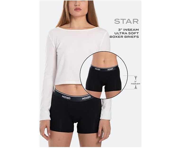 Woxer Women Boxer Briefs Underwear Star 3 Boyshorts Panties Soft Chafing-Free, L