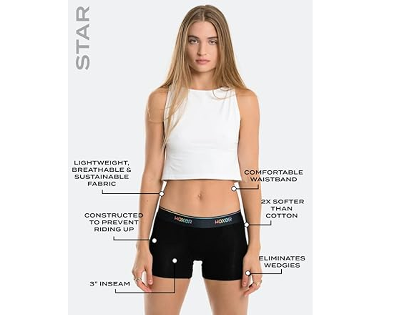 Woxer Women Boxer Briefs Underwear Star 3 Boyshorts Panties Soft Chafing-Free, L