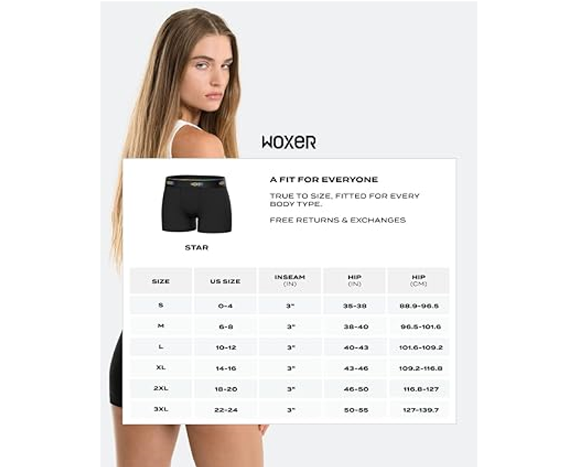 Woxer Women Boxer Briefs Underwear Star 3 Boyshorts Panties Soft Chafing-Free, L
