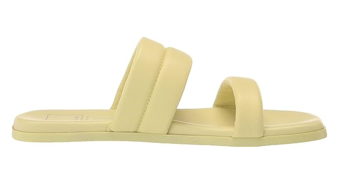 Dolce Vita Women's Adore Flat Sandal,Super Comfortable, Lemon Cream Leather, 6.5