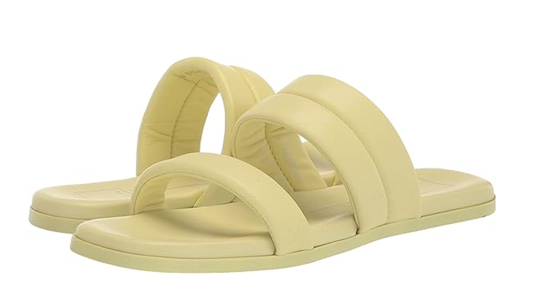 Dolce Vita Women's Adore Flat Sandal,Super Comfortable, Lemon Cream Leather, 6.5