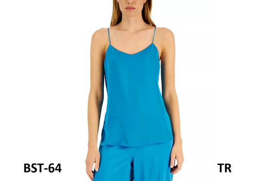 Anne Klein Women's Slvlss V-Neck Camisole Tank,Matte Satin Fabric,Blue Ocean,XXS