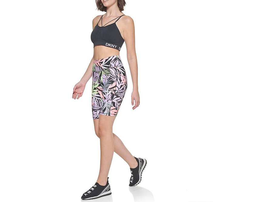 DKNY Women's Bike High Waist Printed Short, For Easy Travel, Atomic Pink, Small