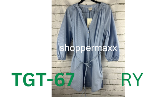 Women's Balloon 3/4 Sleeve Mini Shirtdress - A New Day Blue/White Striped, S