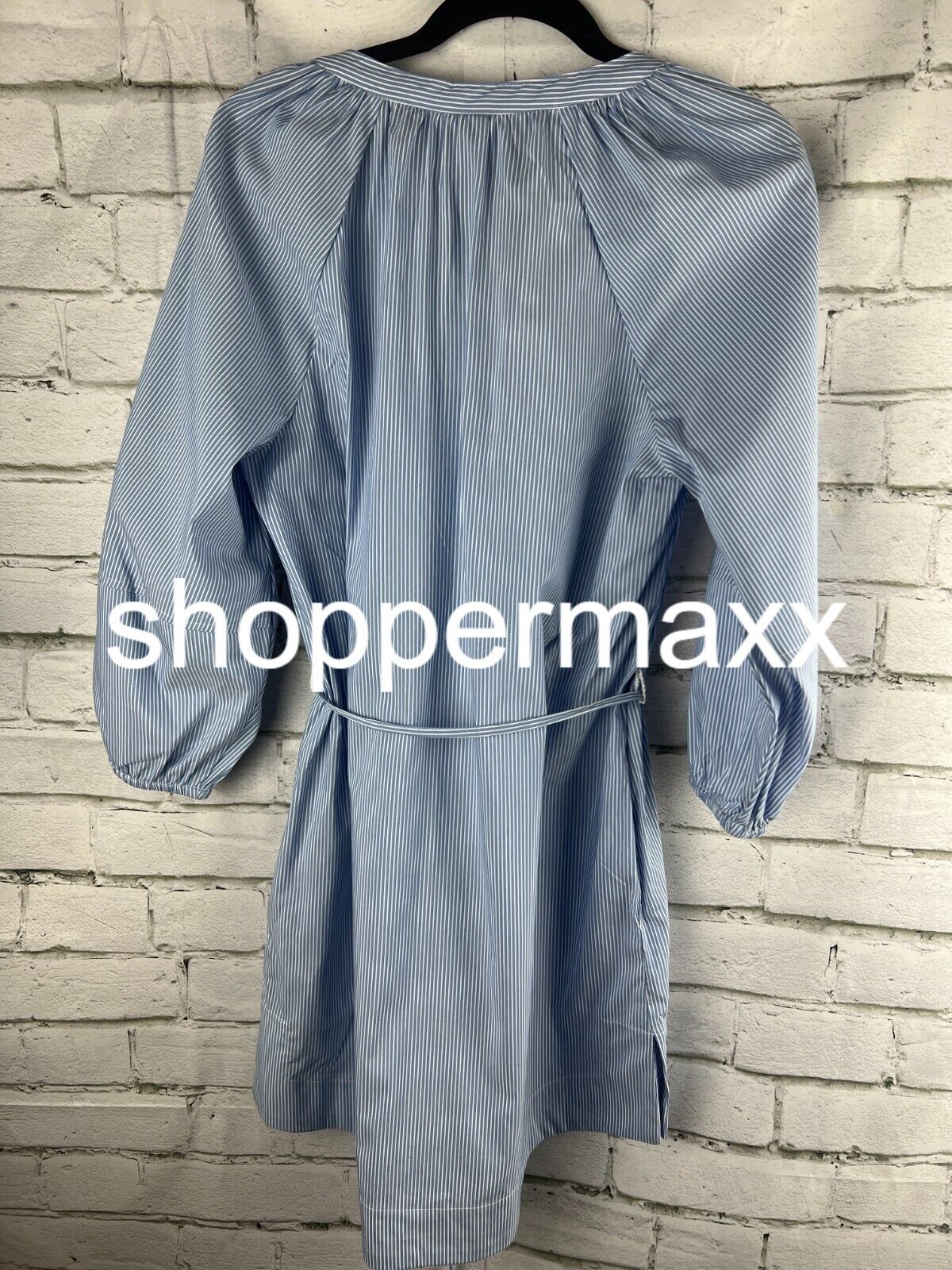 Women's Balloon 3/4 Sleeve Mini Shirtdress - A New Day Blue/White Striped, S