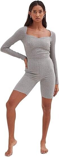 4TH & RECKLESS Women's Ada Rib Bodycon Shorts for Yoga or Exercise, Gray, Medium