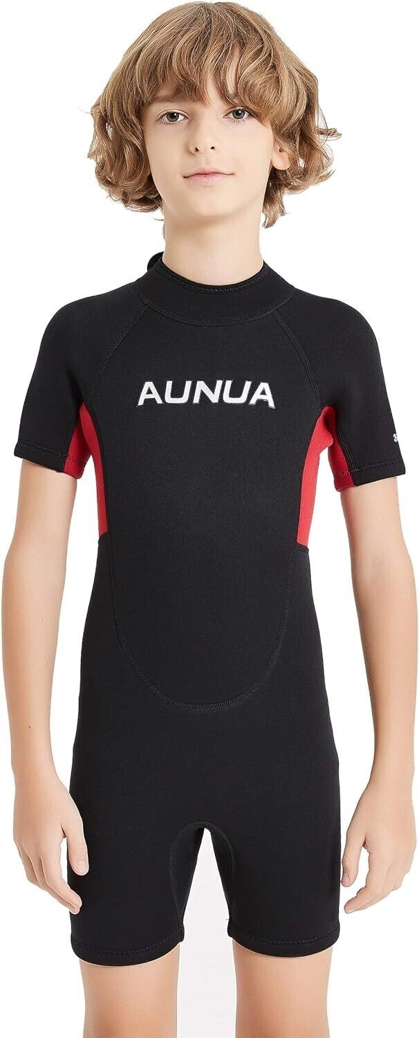 Aunua Children's 3mm Youth Swimming Suit Shorty Wetsuits Neoprene for Kids, 14