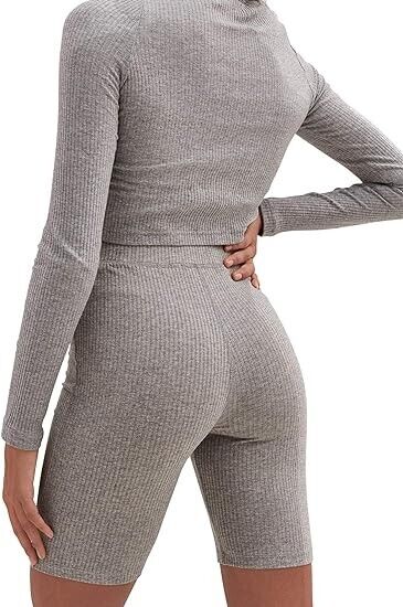 4TH & RECKLESS Women's Ada Rib Bodycon Shorts for Yoga or Exercise, Gray, Medium