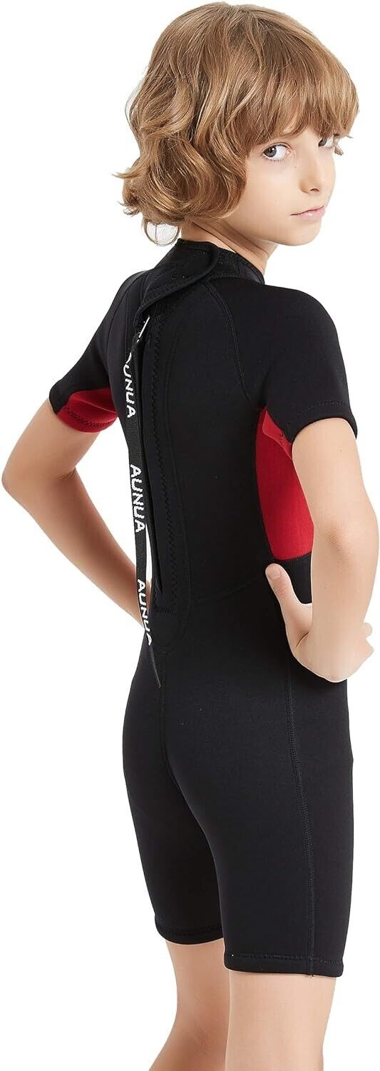 Aunua Children's 3mm Youth Swimming Suit Shorty Wetsuits Neoprene for Kids, 14