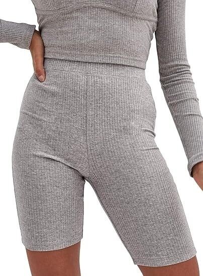 4TH & RECKLESS Women's Ada Rib Bodycon Shorts for Yoga or Exercise, Gray, Medium