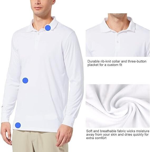 BALEAF Men's Polo Shirt Long Sleeve Golf Shirt UPF50 Sun Protection Quick Dry, L