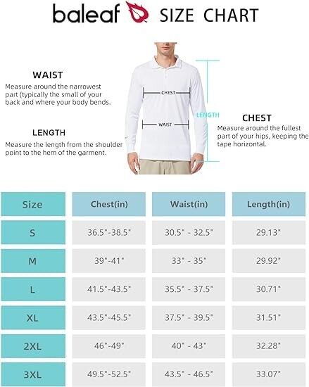 BALEAF Men's Polo Shirt Long Sleeve Golf Shirt UPF50 Sun Protection Quick Dry, L