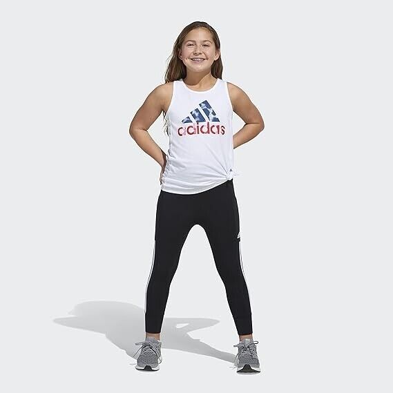 adidas girls Tie Front Tank Top Sleeveless Top T Shirt, White/Red, 2-4T US