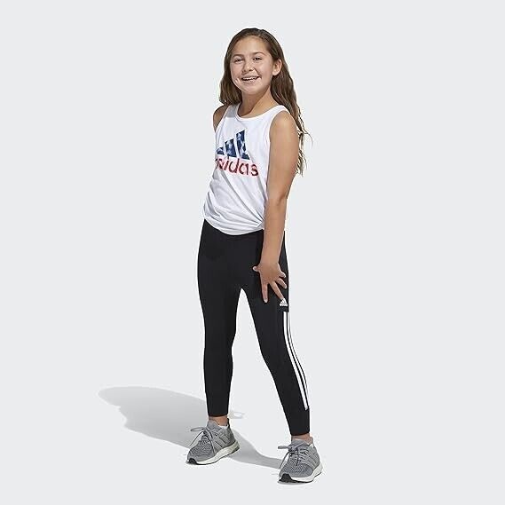 adidas girls Tie Front Tank Top Sleeveless Top T Shirt, White/Red, 2-4T US