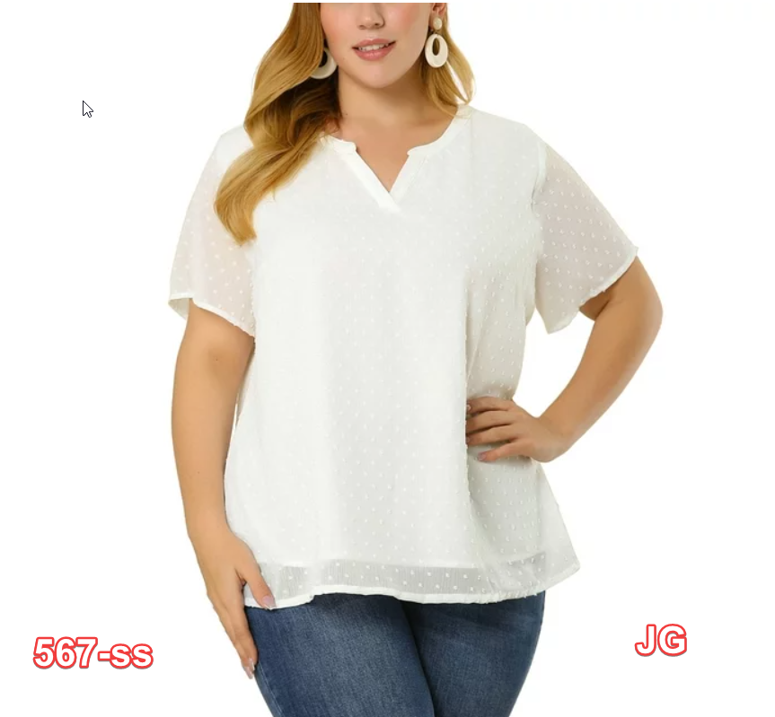 Agnes Orinda Women's Plus Size Summer Pin Dots Short Basic Plain Blosue White 2X