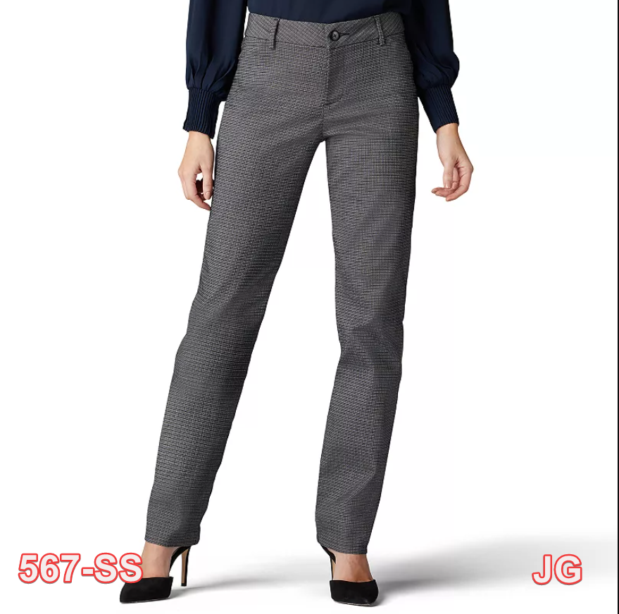 Women's Lee Wrinkle-Free Relaxed Fit Straight-Leg Pants, Black-White Plaid, 14M