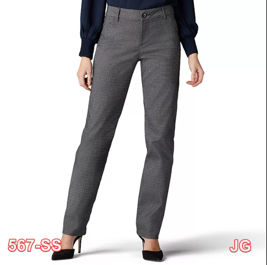 Women's Lee Wrinkle-Free Relaxed Fit Straight-Leg Pants, Black-White Plaid, 14M