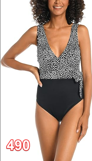AMAVI Women's Standard Over The Shoulder Surplice One Piece Swimsuit Black, 8