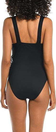AMAVI Women's Standard Over The Shoulder Surplice One Piece Swimsuit Black, 8