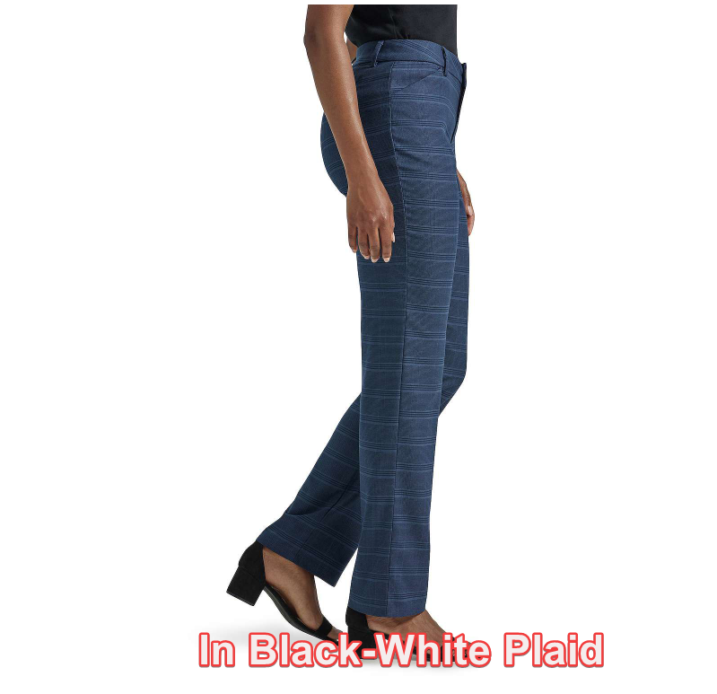 Women's Lee Wrinkle-Free Relaxed Fit Straight-Leg Pants, Black-White Plaid, 14M
