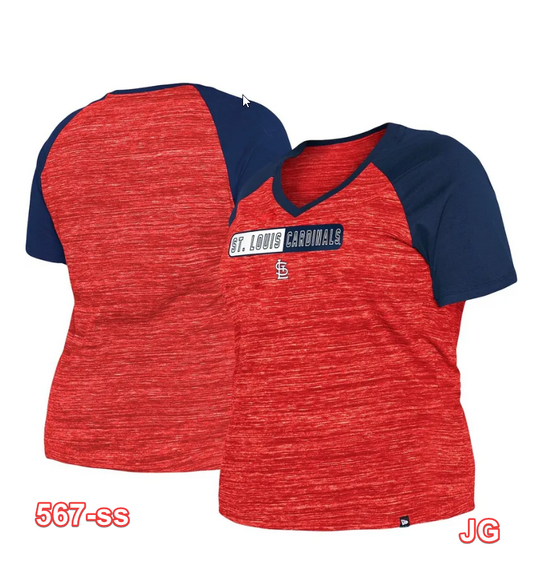 Women's New Era Red St. Louis Cardinals Plus Size Space Dye Raglan V-Neck, Large