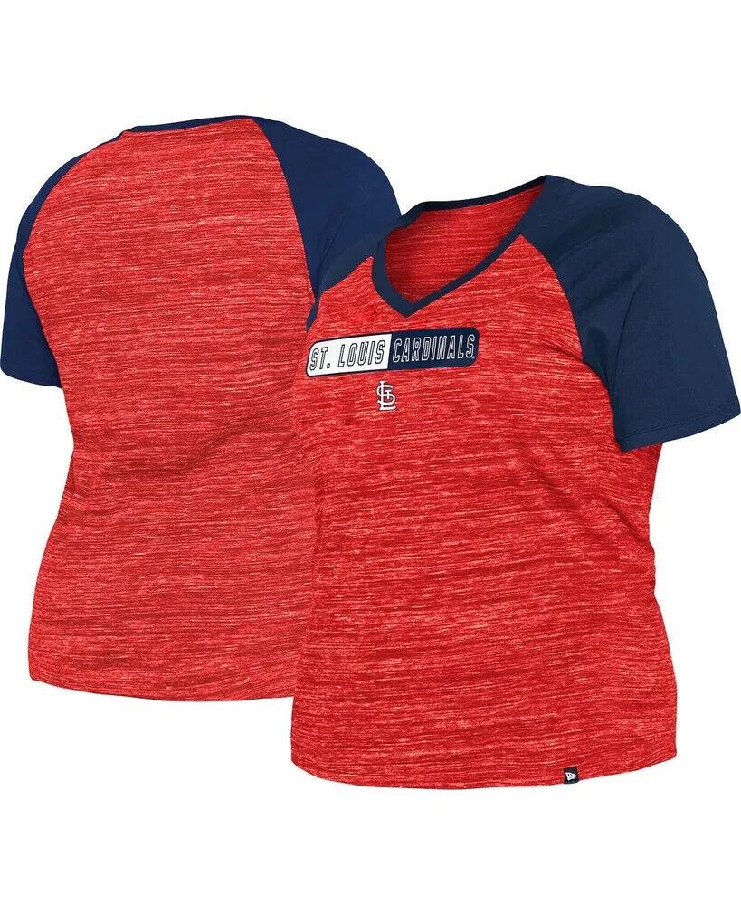 Women's New Era Red St. Louis Cardinals Plus Size Space Dye Raglan V-Neck, Large
