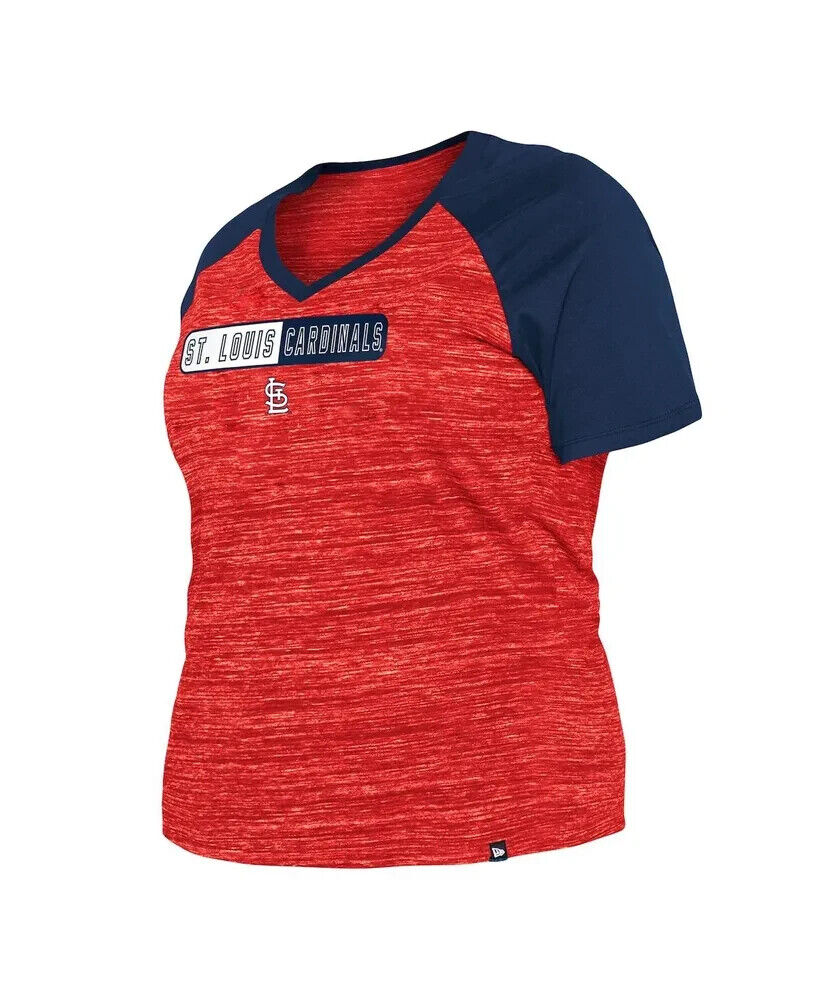 Women's New Era Red St. Louis Cardinals Plus Size Space Dye Raglan V-Neck, Large