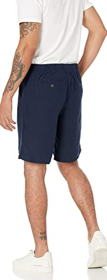 Essentials Men's Classic-Fit Flat-Front 9" Linen Short, Navy, Large