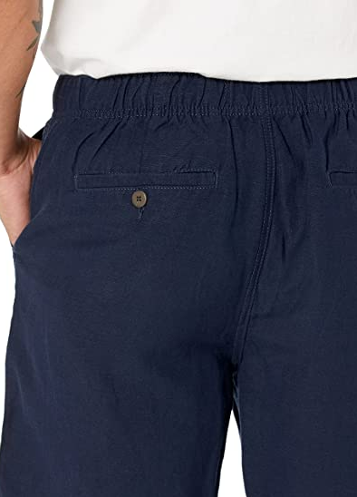 Essentials Men's Classic-Fit Flat-Front 9" Linen Short, Navy, Large