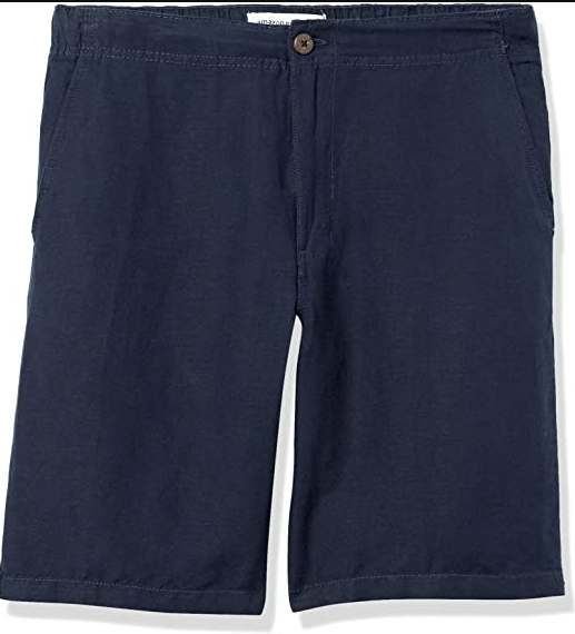 Essentials Men's Classic-Fit Flat-Front 9" Linen Short, Navy, Large