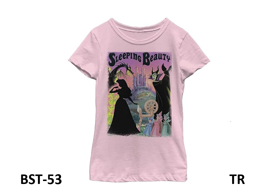Disney Princess Sleeping Beauty Poster Girl's Solid Crew Tee, Light Pink, Medium