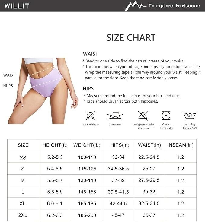 Willit Women Cycling Underwear 3D Padded High Waisted Bike Shorts Light Purple L