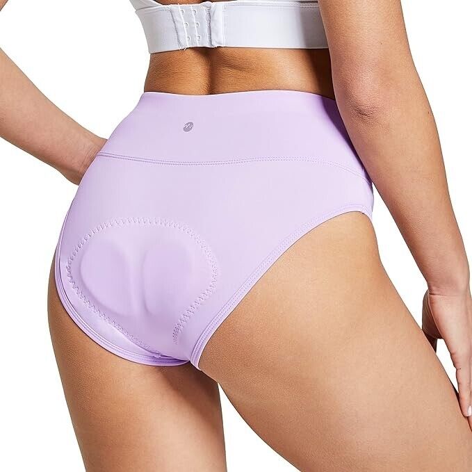 Willit Women Cycling Underwear 3D Padded High Waisted Bike Shorts Light Purple L