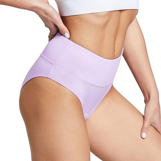 Willit Women Cycling Underwear 3D Padded High Waisted Bike Shorts Light Purple L