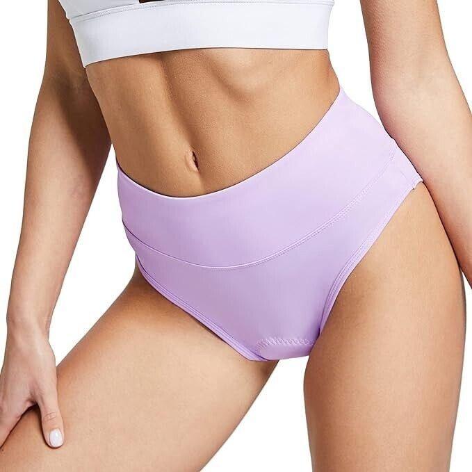 Willit Women Cycling Underwear 3D Padded High Waisted Bike Shorts Light Purple L