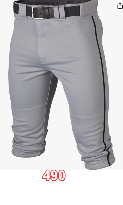 Easton RIVAL+ KNICKER Piped Baseball Pant, Grey/Black, Adult, Large