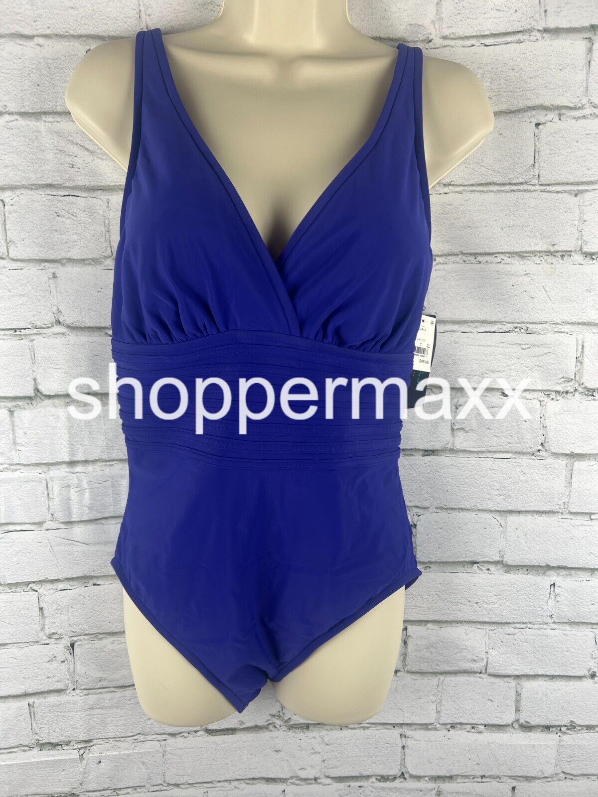 Women's UPF 50 Waist Detail Over the Shoulder One Piece Swimsuit -Blue, Large