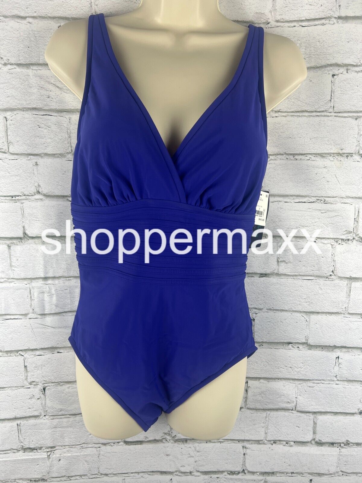 Women's UPF 50 Waist Detail Over the Shoulder One Piece Swimsuit -Blue, Large