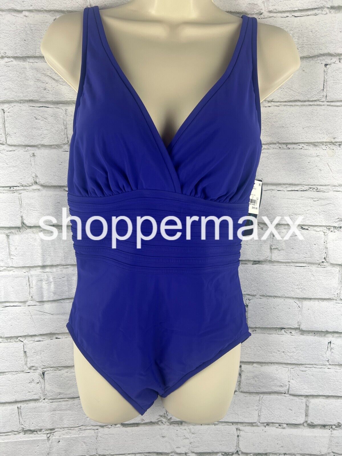 Women's UPF 50 Waist Detail Over the Shoulder One Piece Swimsuit -Blue, Large