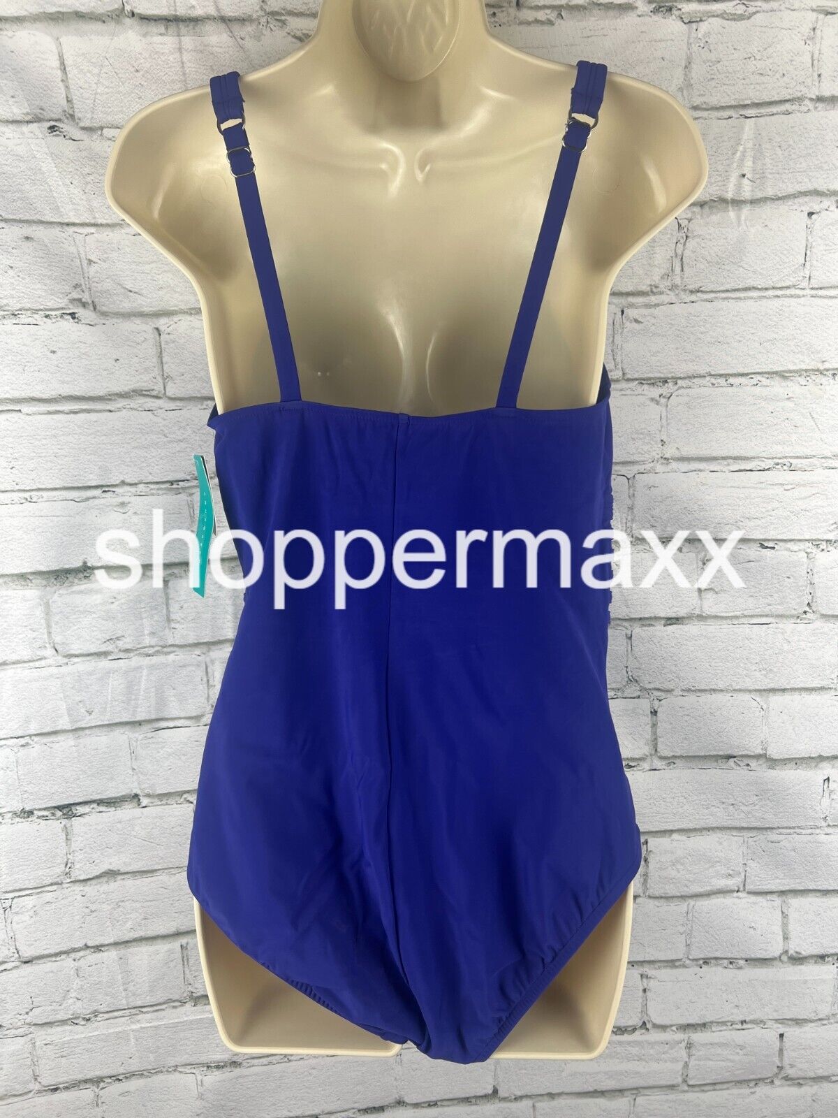 Women's UPF 50 Waist Detail Over the Shoulder One Piece Swimsuit -Blue, Large
