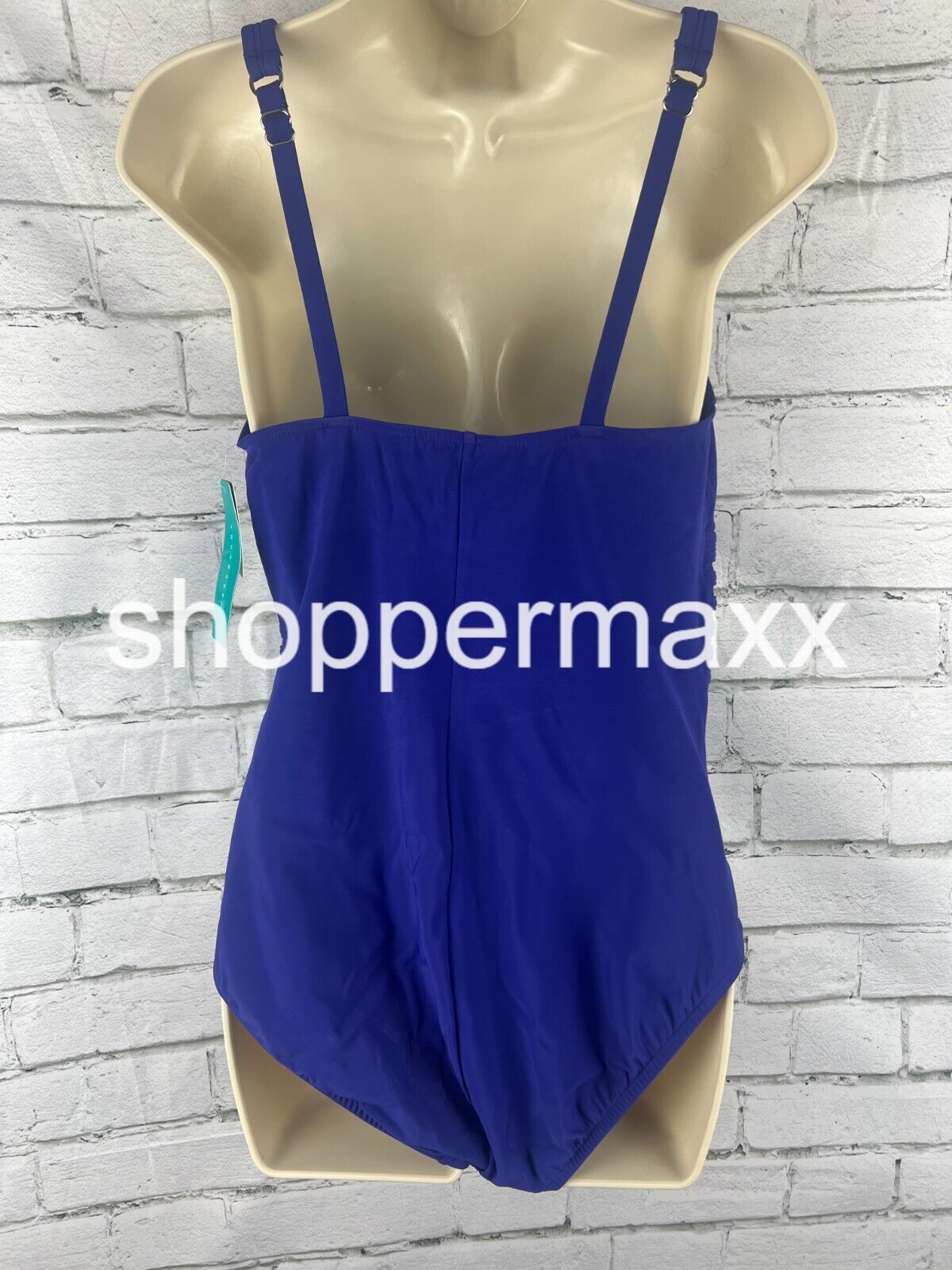 Women's UPF 50 Waist Detail Over the Shoulder One Piece Swimsuit -Blue, Large