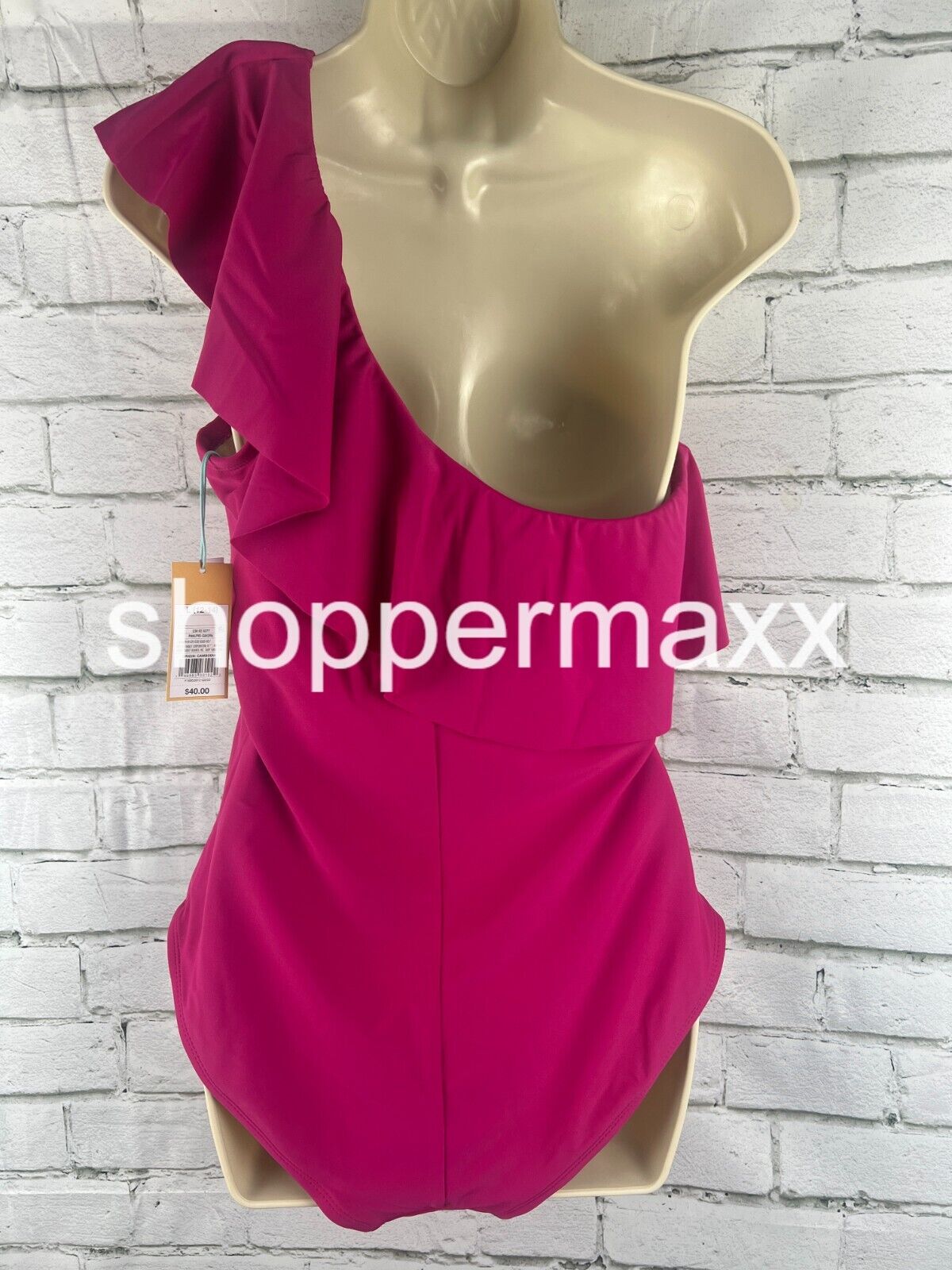 Women's Ruffle One Shoulder Full Coverage One Piece Swimsuit, Pink, Large
