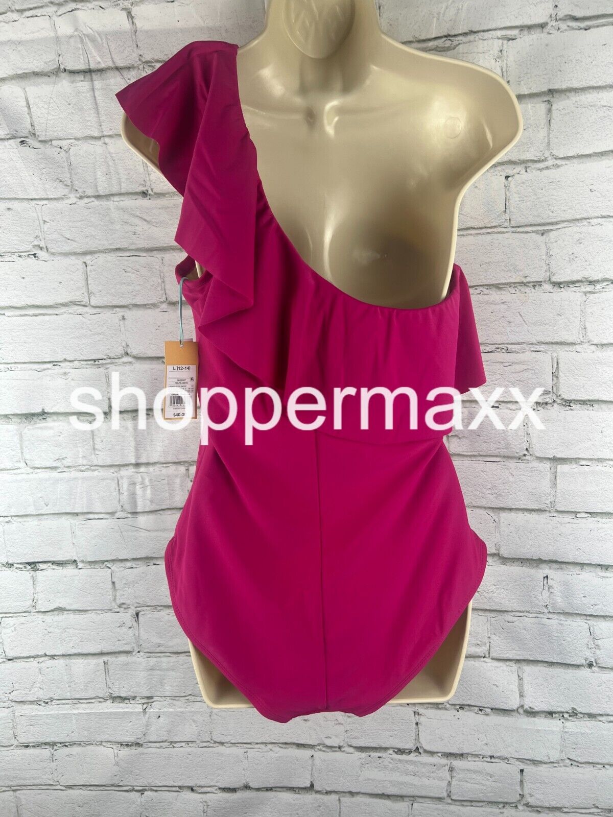 Women's Ruffle One Shoulder Full Coverage One Piece Swimsuit, Pink, Large