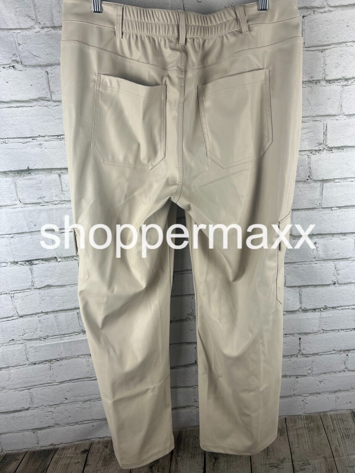 Women's High-Rise Straight Leg Faux Leather Cargo Pants-Wild Fable, Light Beige