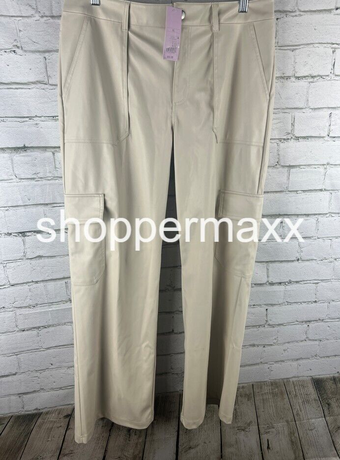 Women's High-Rise Straight Leg Faux Leather Cargo Pants-Wild Fable, Light Beige