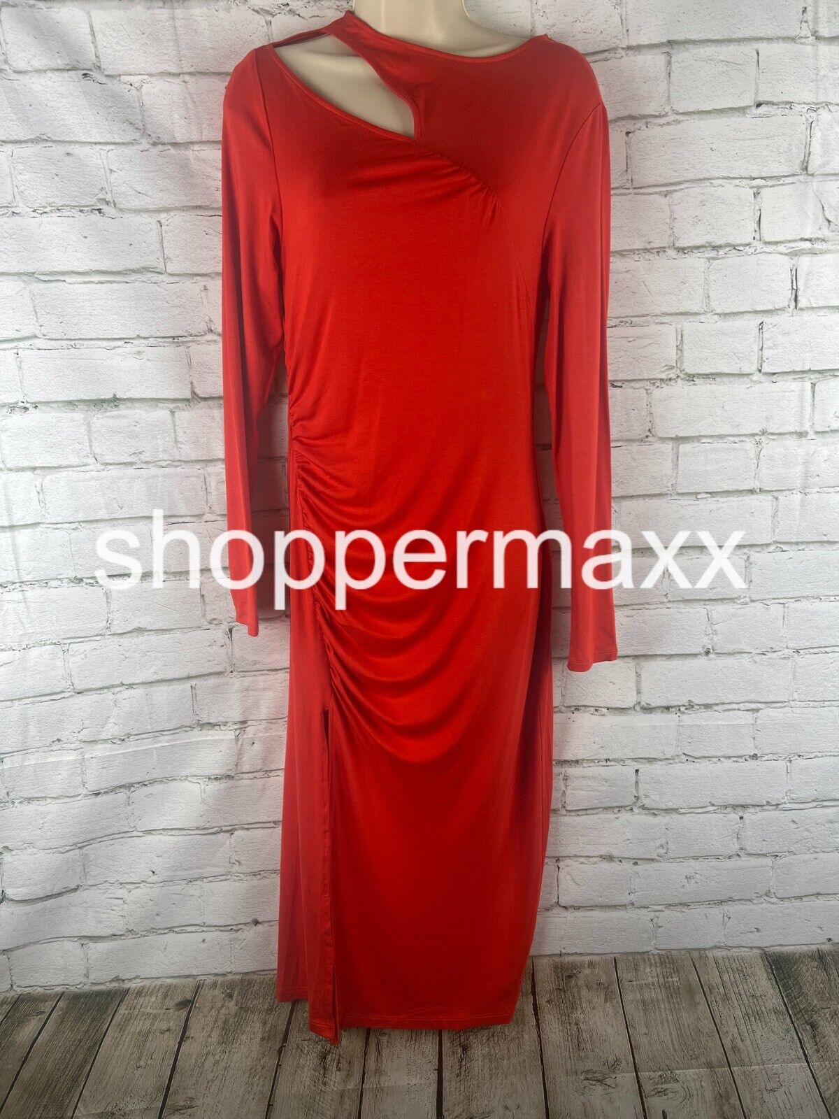 Women Long Sleeve Cut-Out Draped Midi Dress  Future Collective with Reese Red, S