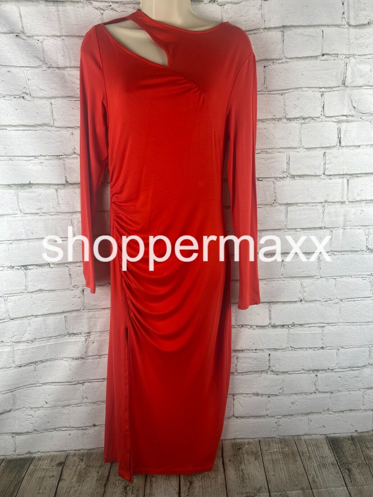 Women Long Sleeve Cut-Out Draped Midi Dress  Future Collective with Reese Red, S