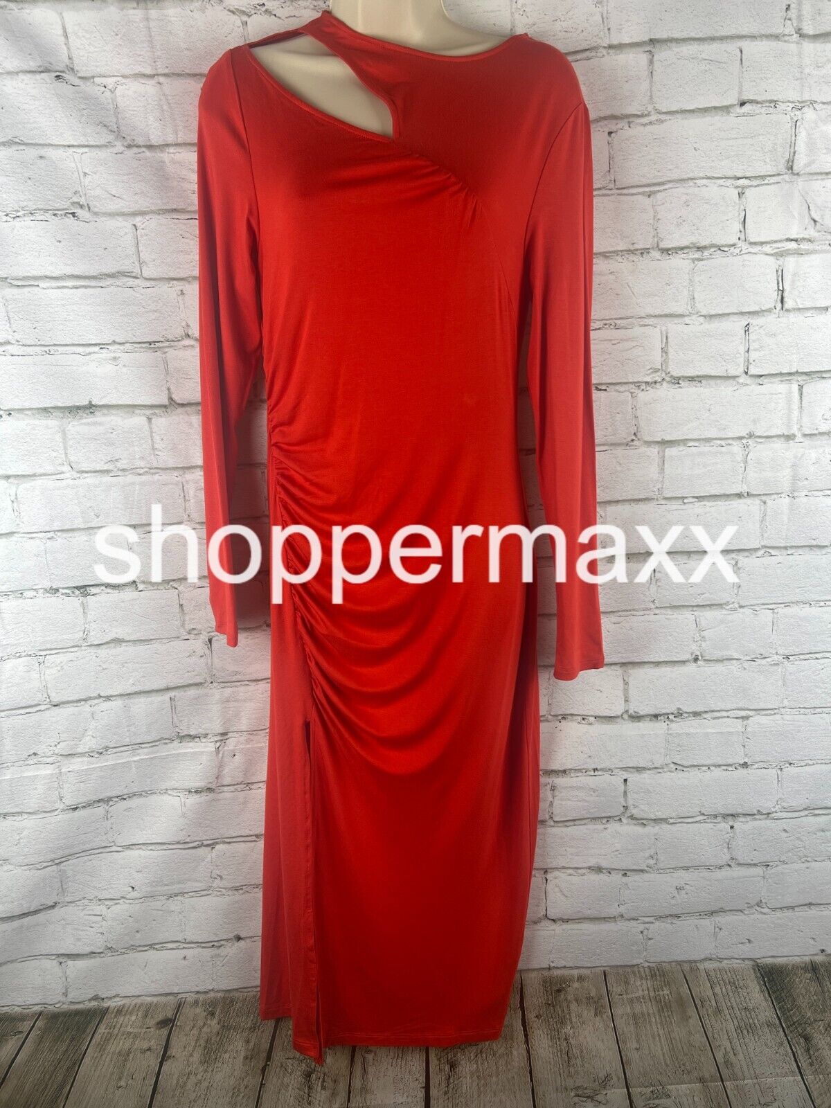 Women Long Sleeve Cut-Out Draped Midi Dress  Future Collective with Reese Red, S